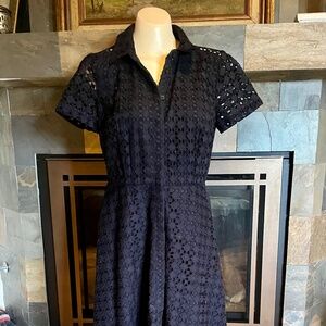 Ann Taylor Navy Eyelet Lace Shirtdress Dress 6